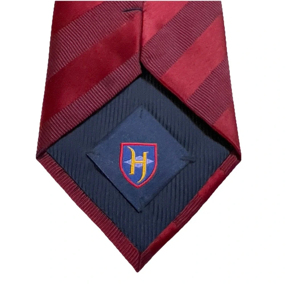Henry Jacobson Necktie Mens Burgundy Red Excellent Silk Tonal Striped Hand Made